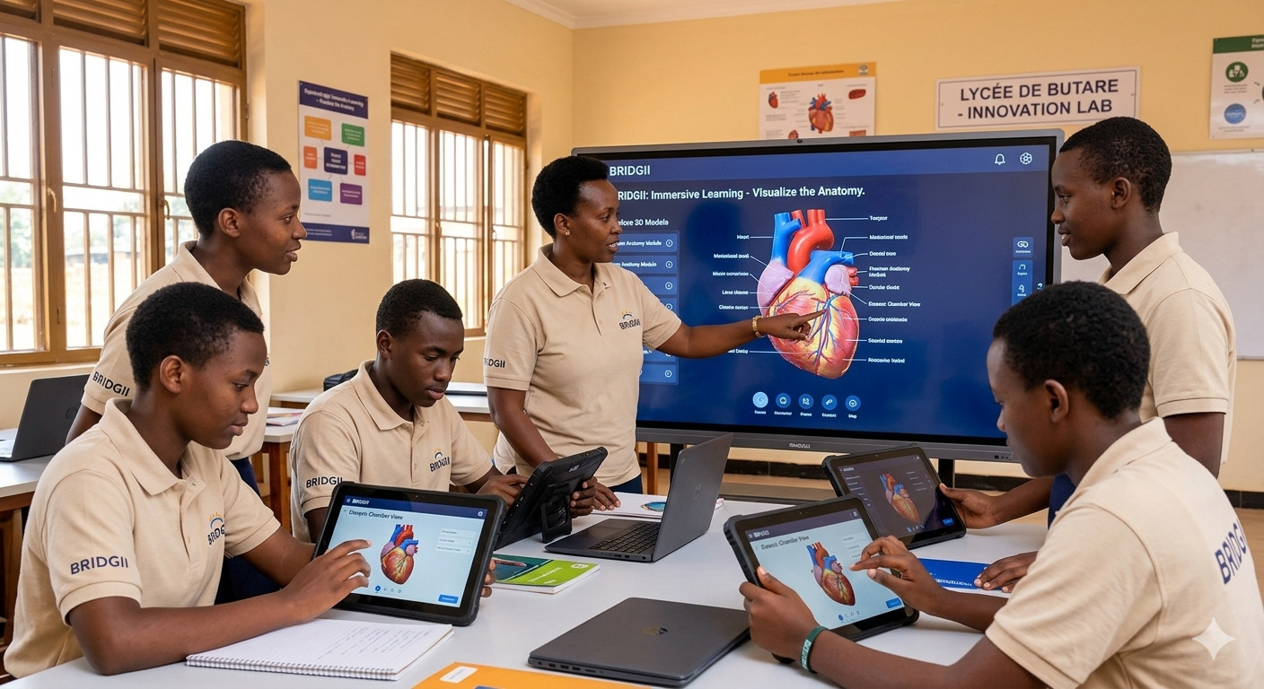 Rwandan students interacting with BRIDGII virtual labs